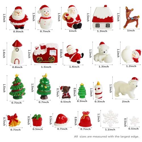 36 Pcs Christmas Miniature Figurines Kits, Mini Resin Santa Claus Christmas Trees Snowman Ornaments Micro Landscape Accessories for DIY Snow Globes Christmas Village Fairy Garden