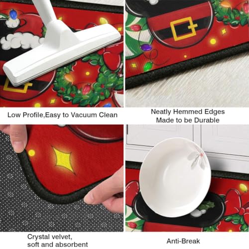 Faptoena Red Xmas Kitchen Rugs Set of 2 Non-Slip Washable Floor Mats - Holiday Decor