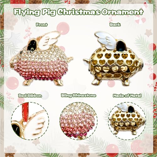 Pink Flying Pig Christmas Ornament with Rhinestones – JUESMOS Metal Decoration Keepsake
