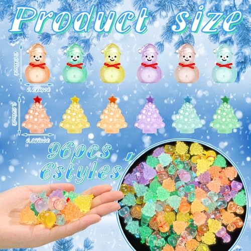 96 Pcs Luminous Mini Christmas Tree & Snowman Figurines Set – Glow in the Dark Resin DIY Holiday Decor