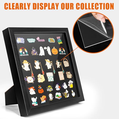 Enamel Pin Display Case, 11x11 Shadow Box Frame for Wall or Tabletop