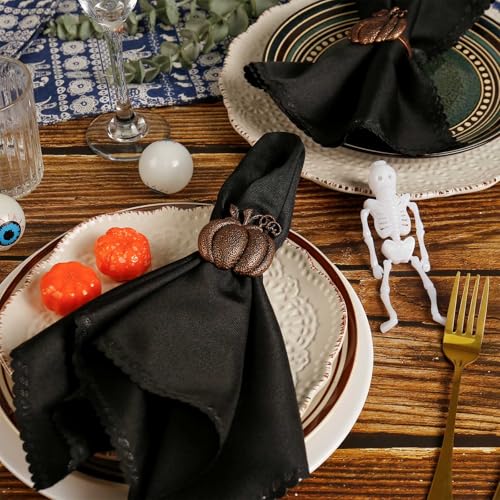 Halloween Black Cloth Napkins Set of 12 - Elegant Polyester Dinner Napkins