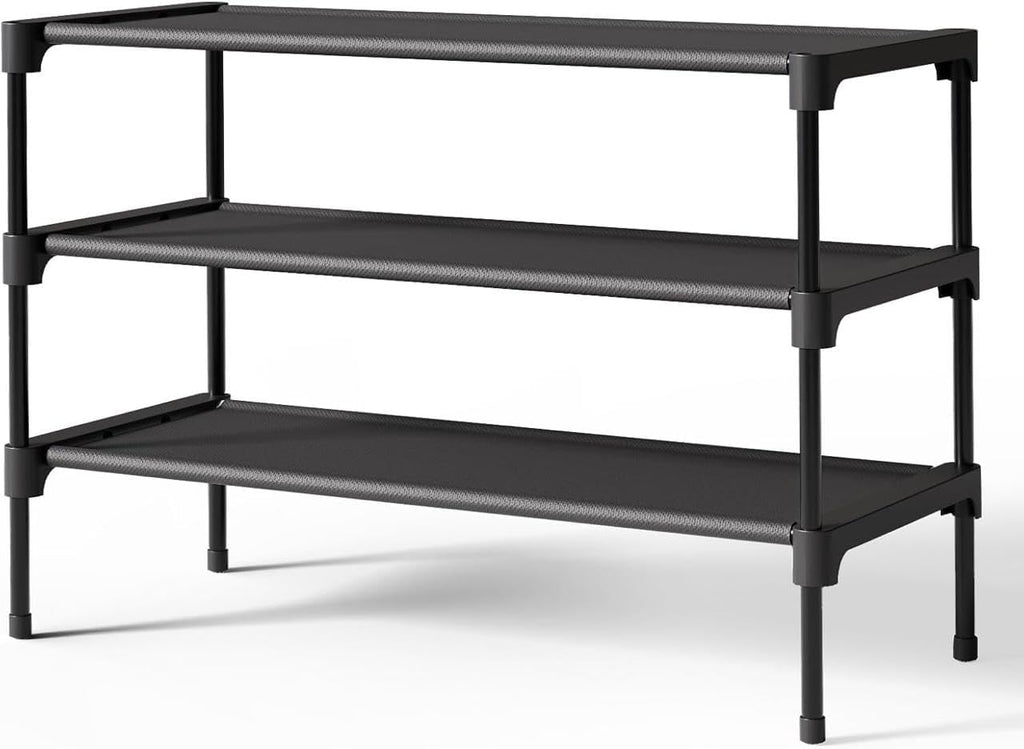 Skiennix 3-Tier Shoe Rack Organizer - Durable Plastic Storage Shelf for Entryway & Closet - Black