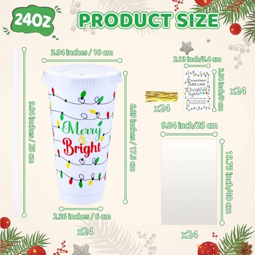 Willinglong Christmas Light Bulb Themed 24 oz Reusable Tumblers with Lids & Straws – Bulk Gift Set for Staff and Coworkers