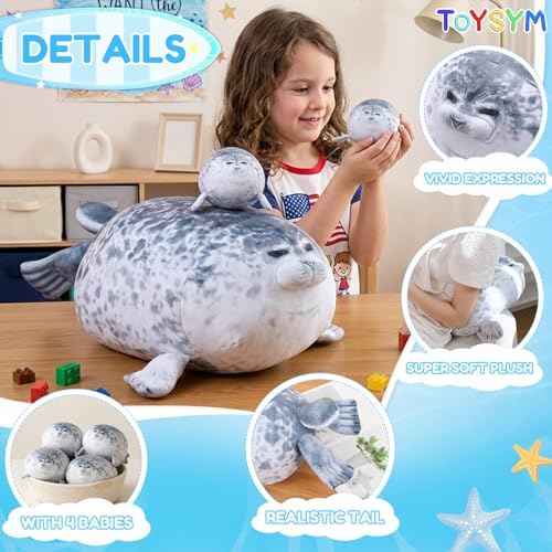 20-inch Chubby Blob Seal Plush Pillow with 4 Removable Baby Seal Toys