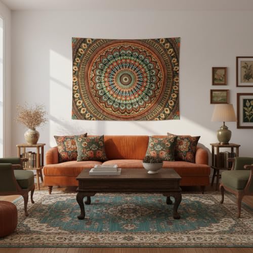 Boho Mandala Tapestry Wall Hanging - Floral Bohemian Decor for Bedroom & Dorm