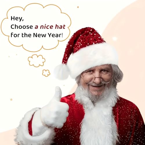 KorhLeoh Red Sequin Santa Hat for Men & Women - Glittery Party Christmas Hat, Medium