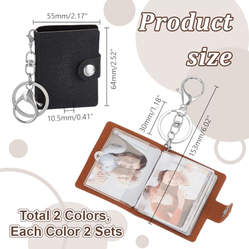 4 Pack 2.5-Inch Mini Photo Album Keychain Leather Pocket Photo Holder