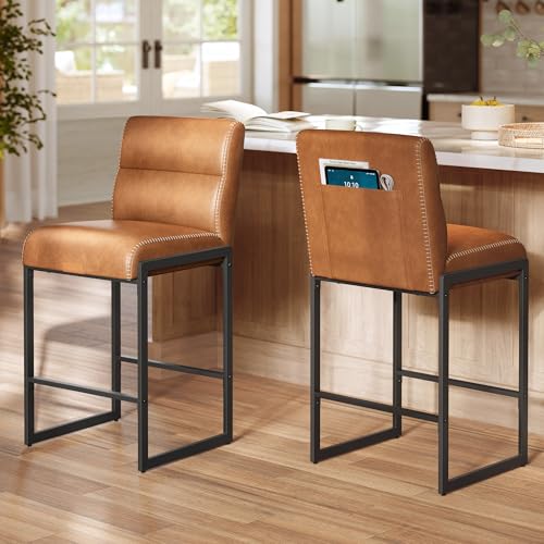 Counter Height Bar Stools with Backs, Set of 2, Synthetic Leather