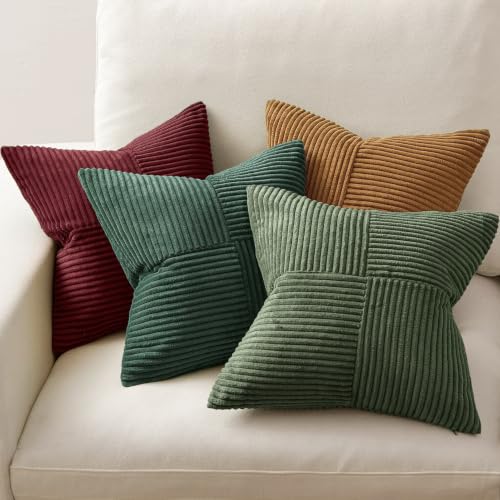 MIULEE 20x20 Inch Christmas Green Patchwork Corduroy Throw Pillow Covers Set of 4