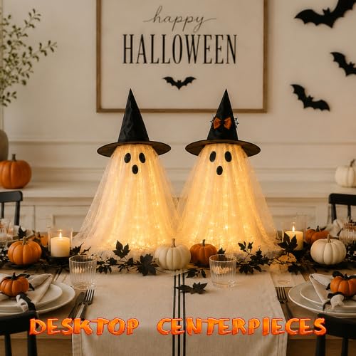 AYGXU 2Pcs Lighted Halloween Ghost Decorations with Remote String Lights
