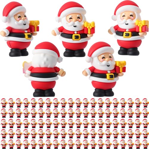 Chunful 100 Pcs Christmas Mini Santa Figurines in Gift Box - Rubber Santa Claus Decor