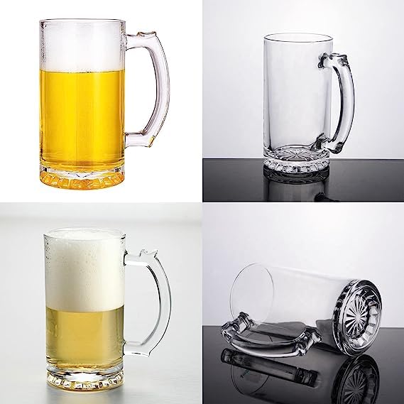 8-Pack 16 Oz Glass Beer Mugs with Handles and Stainless Steel Straws