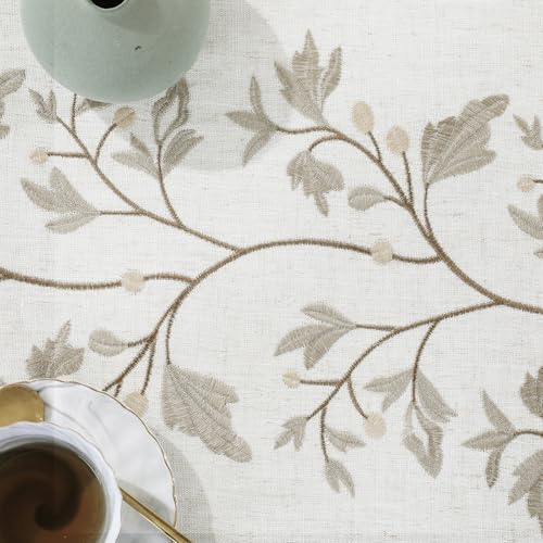 HOMBYS 102x60 Inch Oval Embroidered Tablecloth with Tassels - Natural, Wrinkle-Resistant Dust-Proof Cover for Kitchen & Dining