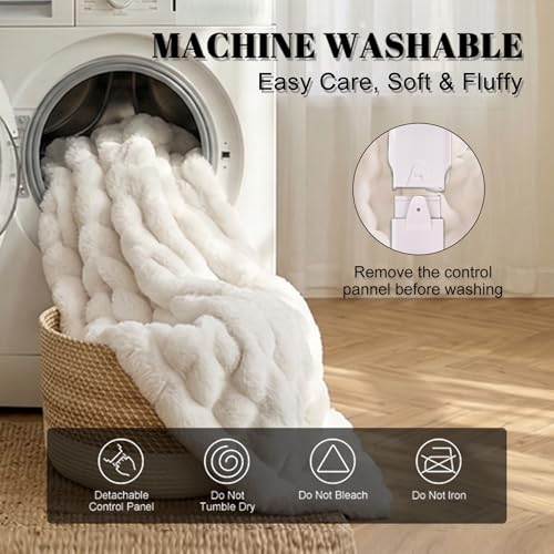 Electric Heated Throw Blanket, Faux Rabbit Fur, 1-10H Timer