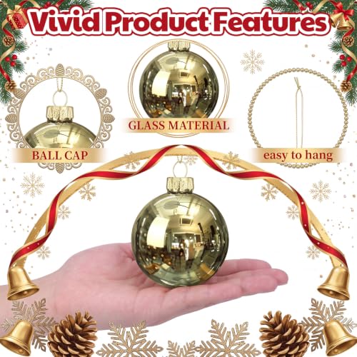 16 Pack Christmas Glass Ornaments - Red Green Gold Shiny Holiday Decorations