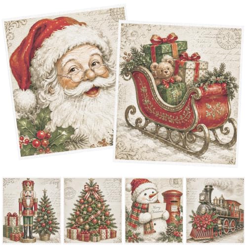 Retro Christmas Swedish Dishcloths (6 pack) – Deorfuy, 7x8 inches with Gift Box