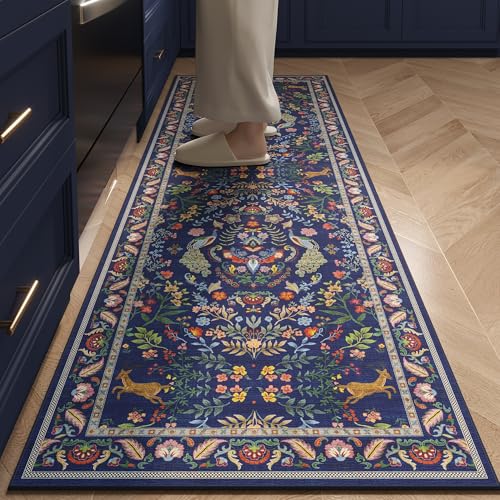 Washable Floral Runner Rug 2'6" x 8' Non-Slip Soft Kitchen Hallway Carpet