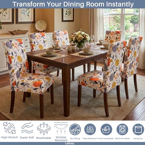 Stretchy Washable Dining Chair Covers Set of 4 - Non-Slip, Soft & Durable