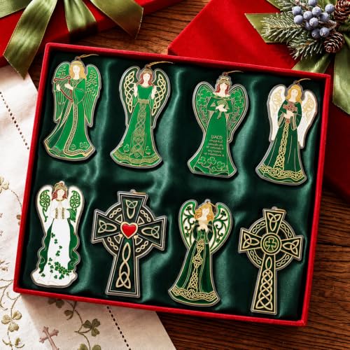 Irish Christmas Angel & Celtic Cross Ornaments Set - 8 Pieces Holiday Decor