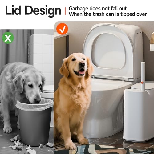 3 in 1 Bathroom Trash Can with Toilet Brush and 36 Refills