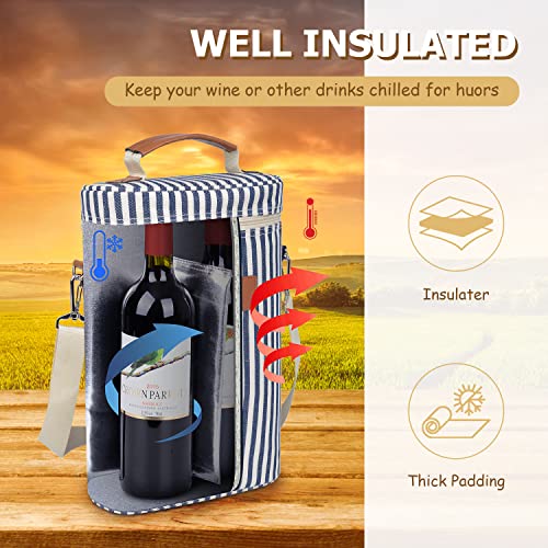 2-Bottle Insulated Wine Tote Bag - Padded Leakproof Wine Carrier for Travel