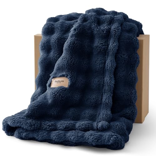 Cozy 3D Fleece Bubble Throw Blanket - Lightweight Blue 50"x60"