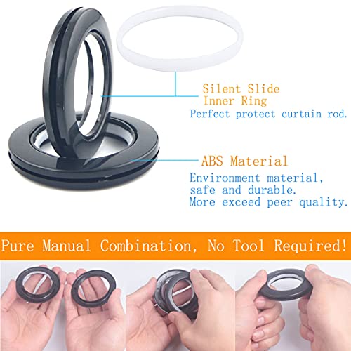 32-Pack Curtain Grommets, 1-9/16" ID Black Plastic Eyelet Rings for Drapes