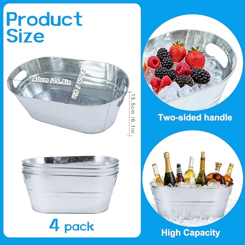 GIQSX 4 Pack 3 Gallon Galvanized Beverage Tubs - Ice Buckets for Parties & Camping