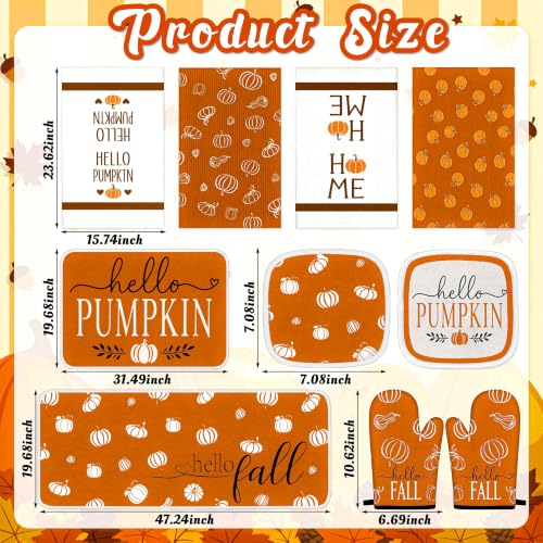 10-Piece Fall Pumpkin Kitchen Decor Set: Mats, Towels, Oven Mitts & Pot Holders