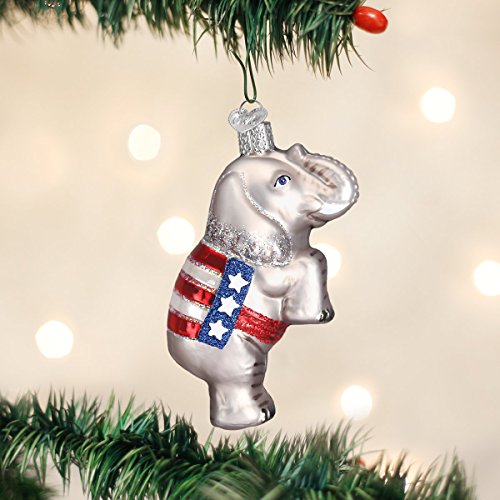 Handcrafted Glass Elephant Christmas Ornament - Patriotic Holiday Decoration