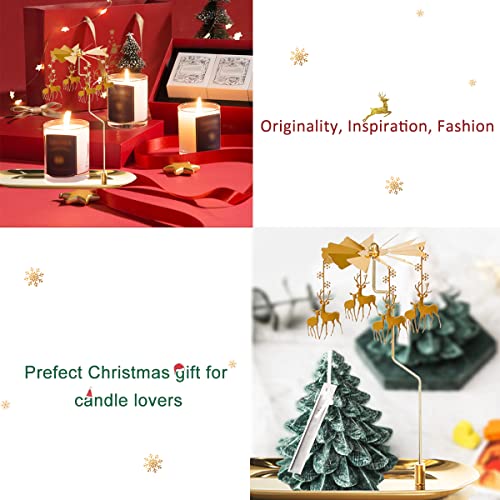 Gold Rotating Deer Candle Holder - Christmas Thermal Spinning Candlestick