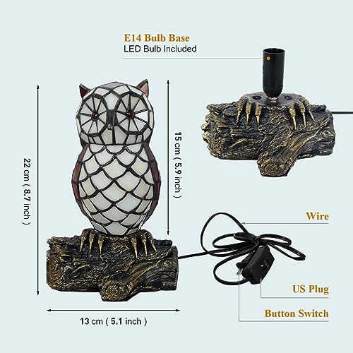 VirtueKing 8.7 Inch Tiffany Style Stained Glass Owl Table Lamp with Color Changing LED
