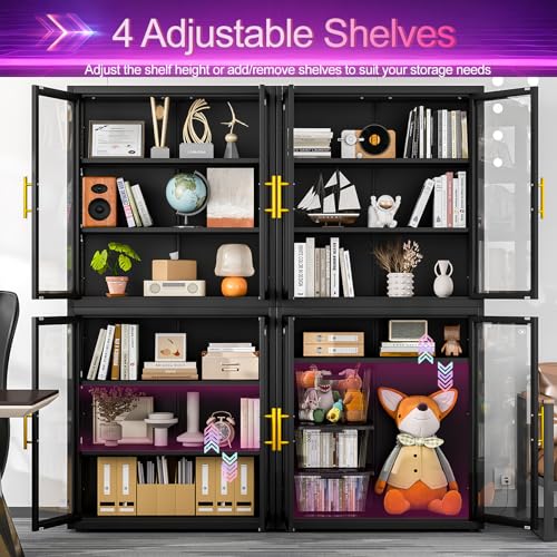 4-Tier Glass Display Cabinet with RGB LED Lights, 34-Inch Curio Showcase