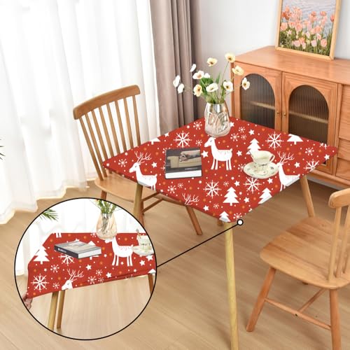 Amonsa Christmas Pattern 6 Fitted Tablecloth 38x38 inch Square Elastic Washable Spandex