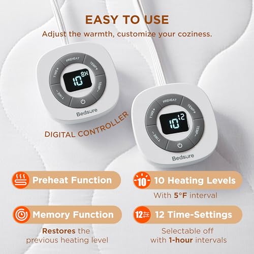 Waterproof Heated Mattress Pad Queen - Cotton Top Electric Bed Warmer