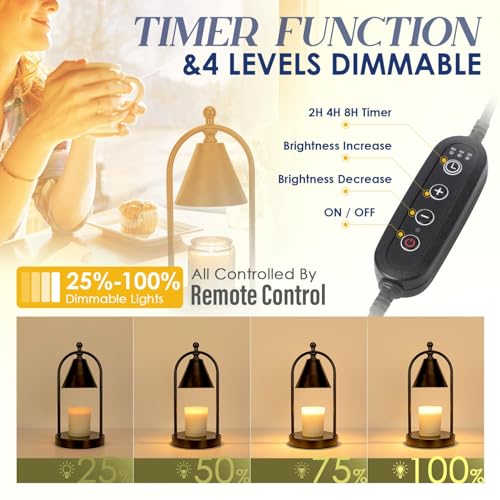 Dimmable Candle Warmer Lamp with Timer & 2 Bulbs - Black