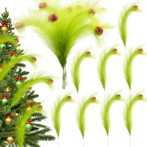 8Pcs Grinch Christmas Tree Topper Set with Red Glitter Balls