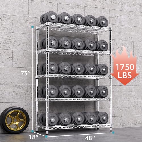 5-Tier Heavy Duty Steel Wire Storage Shelving Unit 1750 LBS Capacity