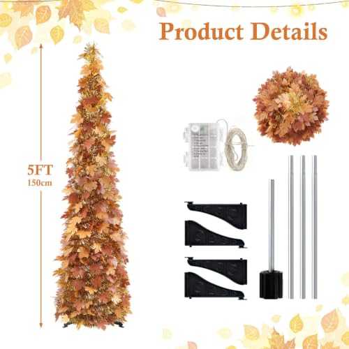 5ft Lighted Fall Pop-Up Tree with 100 LED Lights & Timer, Thanksgiving Decor