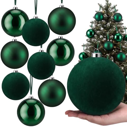 Yunlly 9-Piece Green Christmas Ornaments Set - Large 6 Inch Mixed Finish Decorations