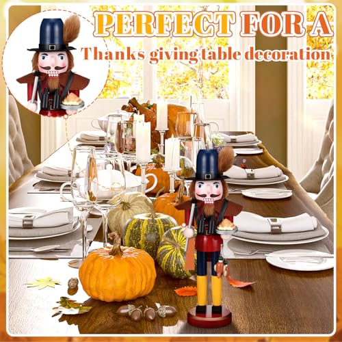 15-Inch Wooden Fall Nutcracker Figure - Thanksgiving Table & Mantel Decor