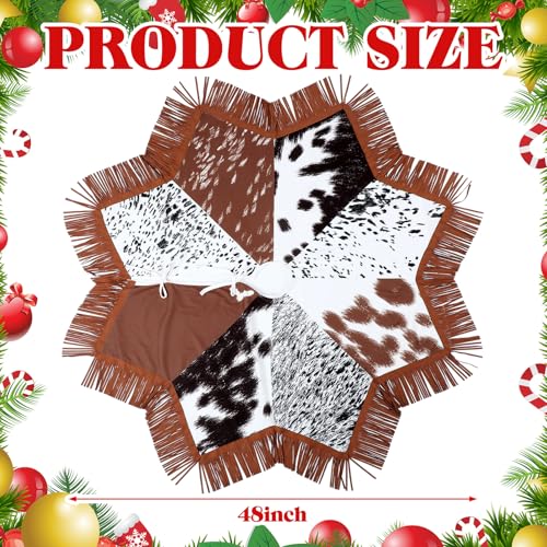 Stylish Shappy Western Cow Christmas Tree Skirt 48 Inch Holiday Decor with Tassels