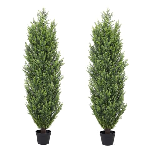 4ft Artificial Cedar Topiary Trees, UV Resistant Faux Cypress Set of 2