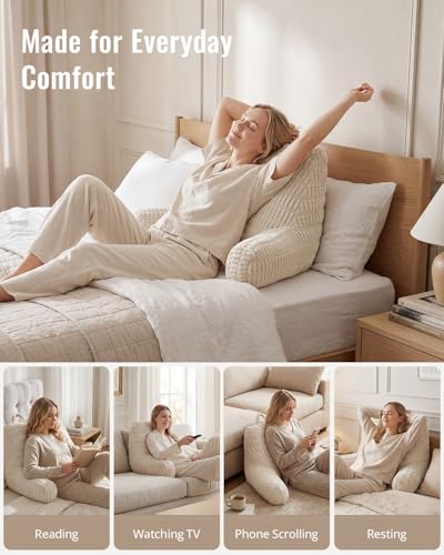 Blissful Diary Memory Foam Reading Pillow with Arms & Side Pockets - Off White