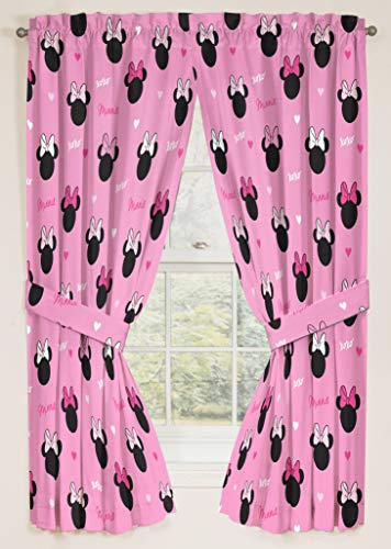 Minnie Mouse Hearts 63-Inch Window Curtain Set, 4-Piece Rod Pocket Drapes