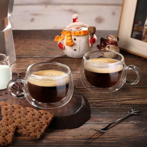 Glastal 4oz Double Walled Glass Espresso Cups Set of 4, Clear