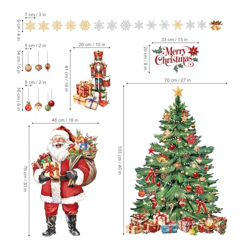 Decalmile Christmas Tree Santa Claus Wall Decals - Holiday Xmas Stickers for Home Decor