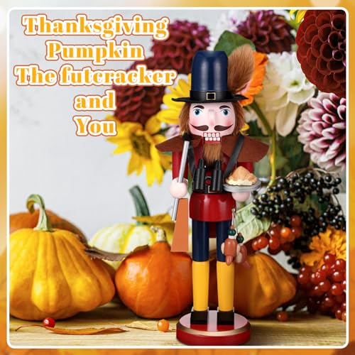 15-Inch Wooden Fall Nutcracker Figure - Thanksgiving Table & Mantel Decor
