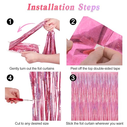 ZATAYE 2 Pack Glitter Pink Fringe Curtains Foil Tinsel Photo Backdrop
